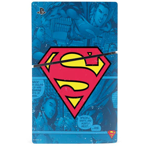 DC Comics Superman Logo Background Pattern PS5 Slim Digital Edition Console Skin
